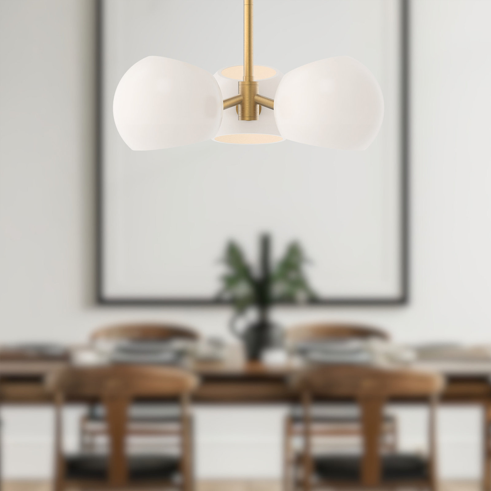 Willow 3 Light Glass Pendant, Opal, Brushed Gold