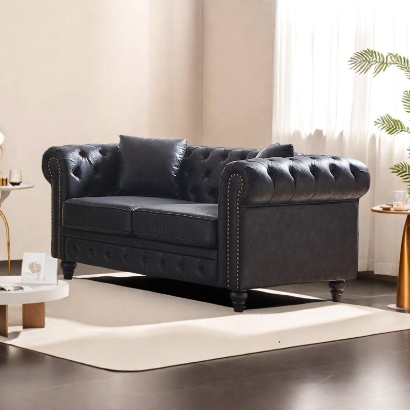 Canapé Chesterfield 63,5 po en velours capitonné, Noir