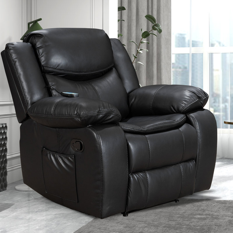 Ensemble de 2 fauteuils inclinables manuels en similicuir avec massage vibratoire et chaleur lombaire, canapé inclinable simple réglable avec poche de rangement latérale, fauteuils ergonomiques pour le salon, la chambre à coucher et le cinéma maison