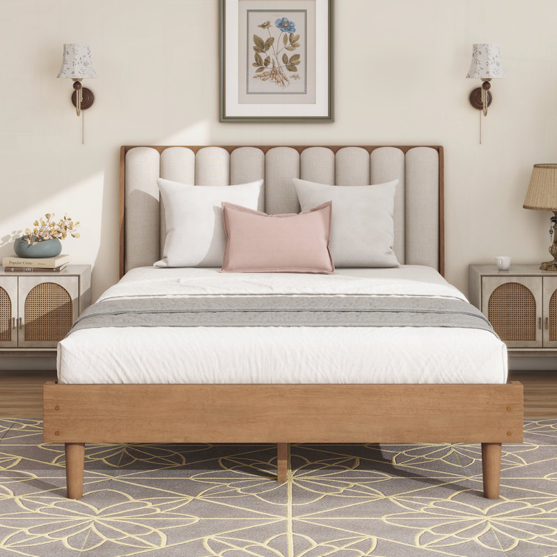 Lit en bois avec tête de lit tapissier, Grand lit
