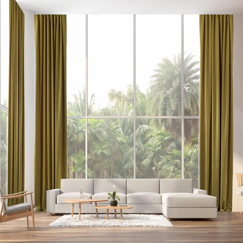 Amoya Velvet Room Darkening Curtain Pair, Olive Green, 52" W x 204" L