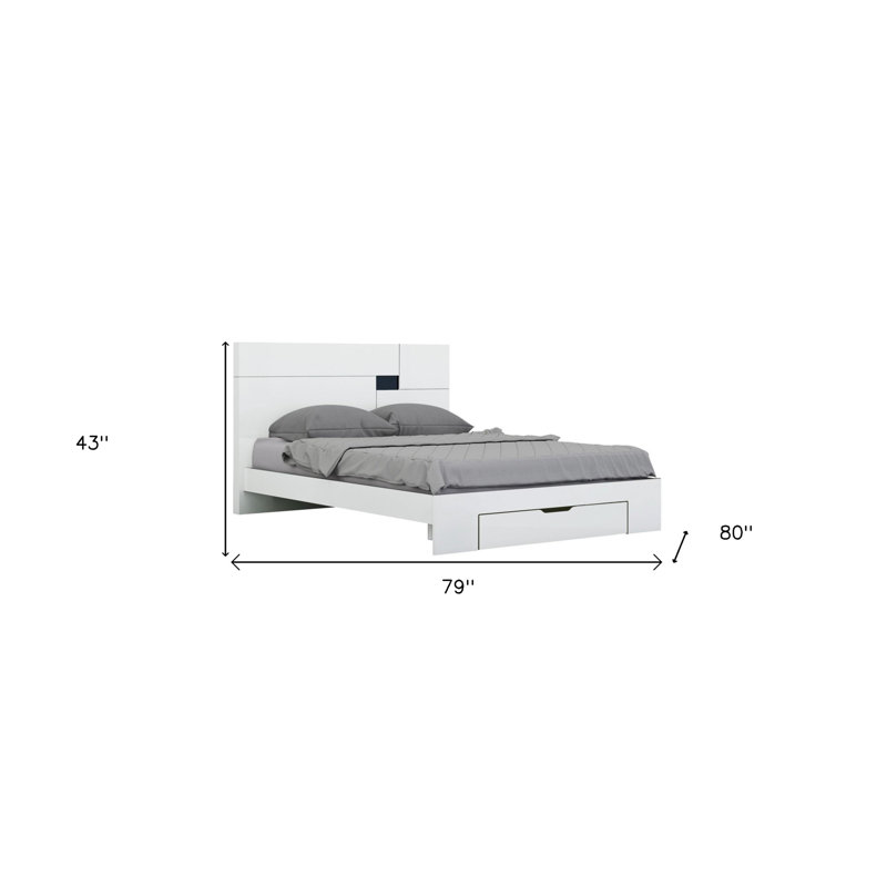 Lit plateforme tapissier avec matelas Aviara, Très grand, Blanc brillant