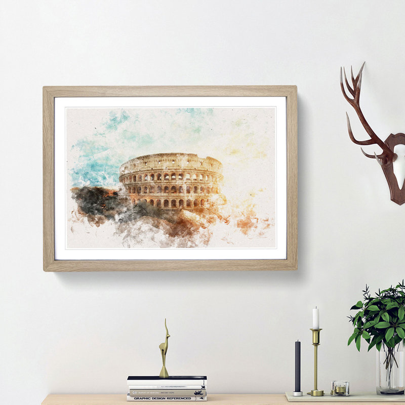 The Colisium in Rome Italy - Picture Frame Painting Print, Oak Framed, 45cm H x 63cm W x 2cm D