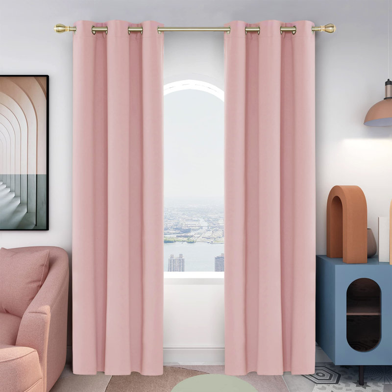 Thermal Insulated Room Darkening Grommet Curtain Panels (Set of 4), Coral Pink, 42" W x 90" L