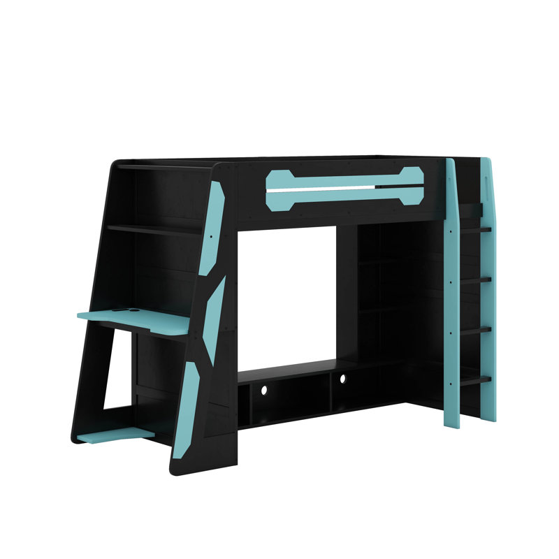 Twin Size Loft Bed With Desk And RGB Light, Cloud Blue