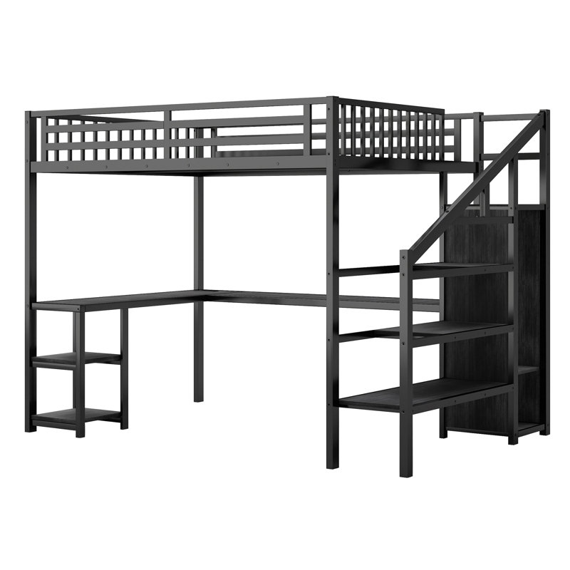 Versatile Storage Metal Loft Bed Modern Design Functional Workspace