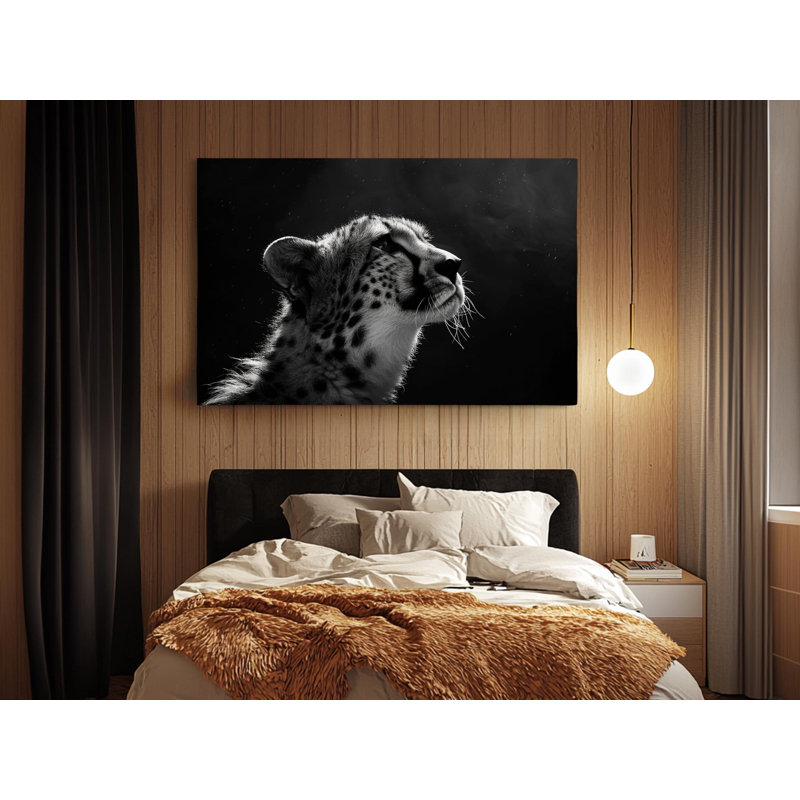 Reproduction sur toile de haute qualité en noir et blanc d'un guépard - Art mural - Art - cadeau, 30" H x 45" W
