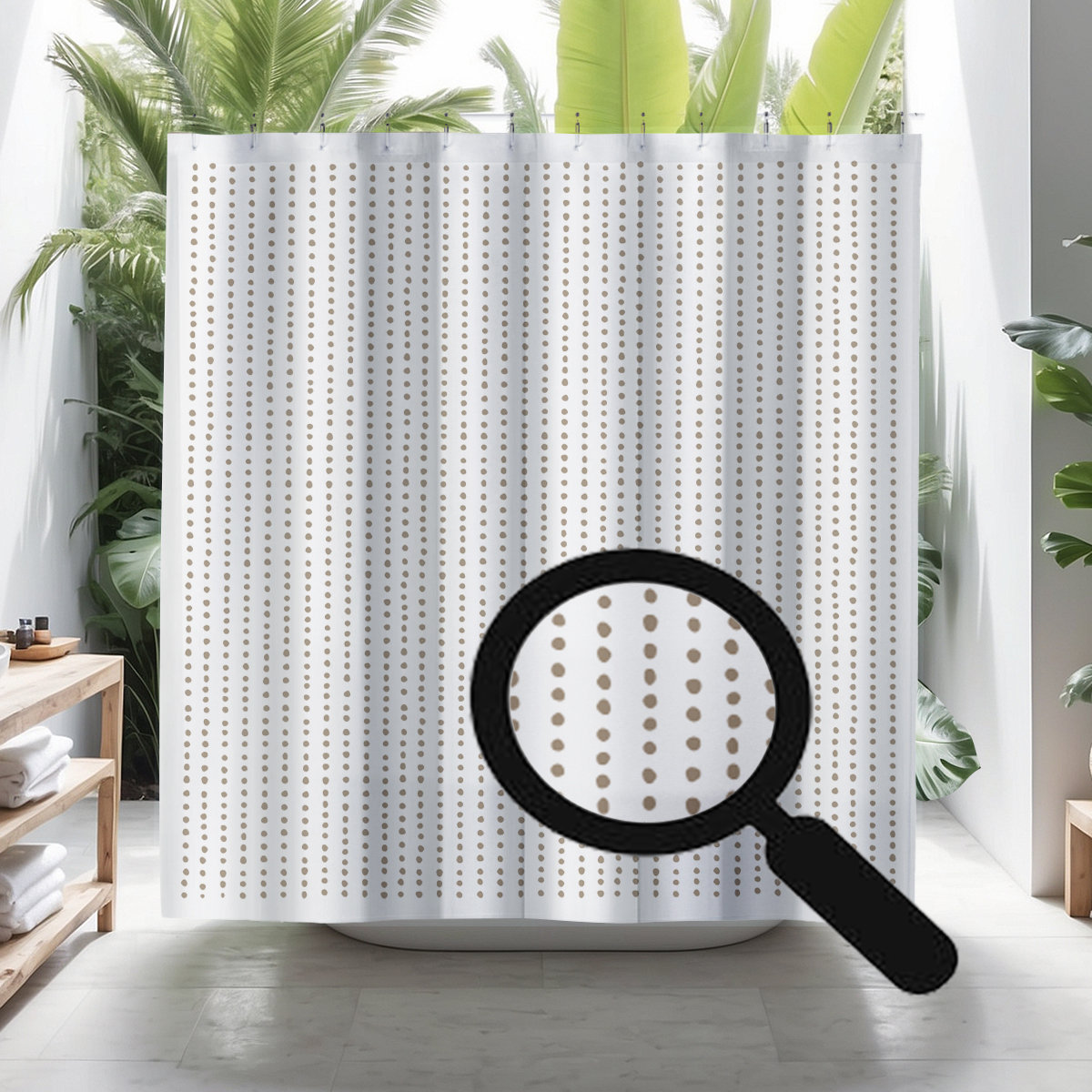 Thora Dots Mid-Century Shower Curtain, Beige
