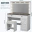 Table de coiffeuse de maquillage 43,4 po, 11 lumières DEL, grand miroir, 3 tiroirs, luminosité réglable, bureau pour femme, bureau blanc et tabouret de 43,4 po avec trousse-778766197