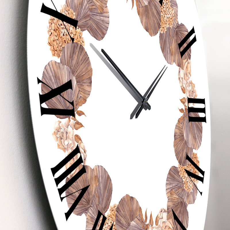 Couronne avec fleurs séchées, feuilles et herbe - Horloge murale traditionnelle, Petit
