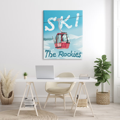 Ski Trolly The Rocky Mountains Winter Blue Grey Farmhouse, surdimensionné, estampe numérique sur toile, art texturé par Ziwei
