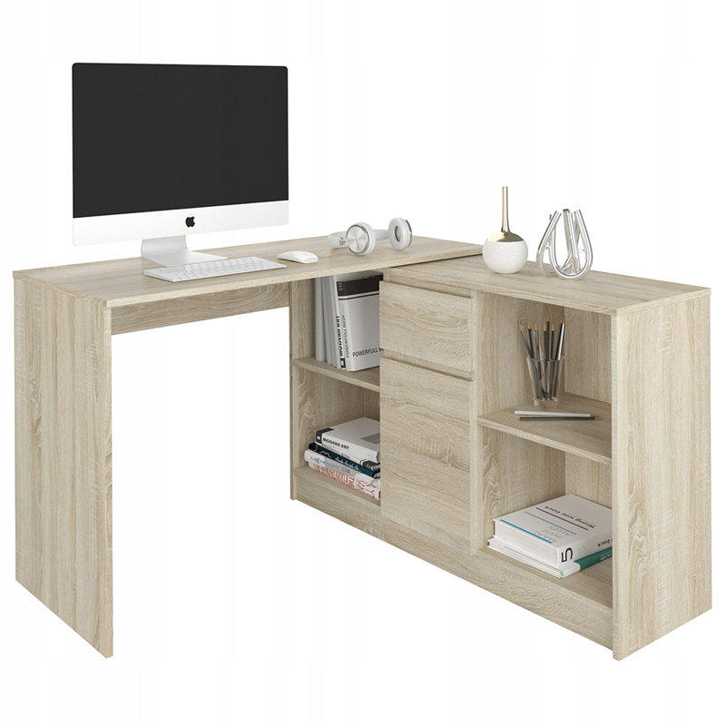 Bonetta L-Shaped Computer Table, Tan