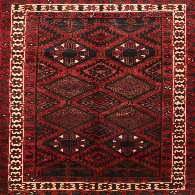 Tapis brun / rouge traditionnel, Carré 5 pi