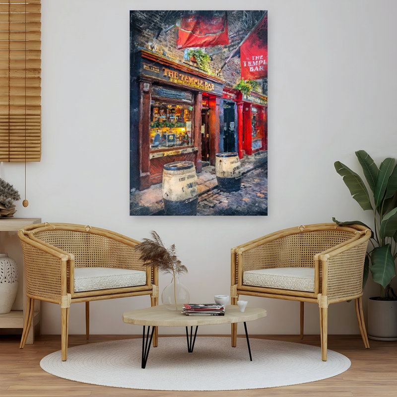 Temple Bar, Dublin, nuit, architecture contemporaine, art mural urbain, 60" H x 40" W