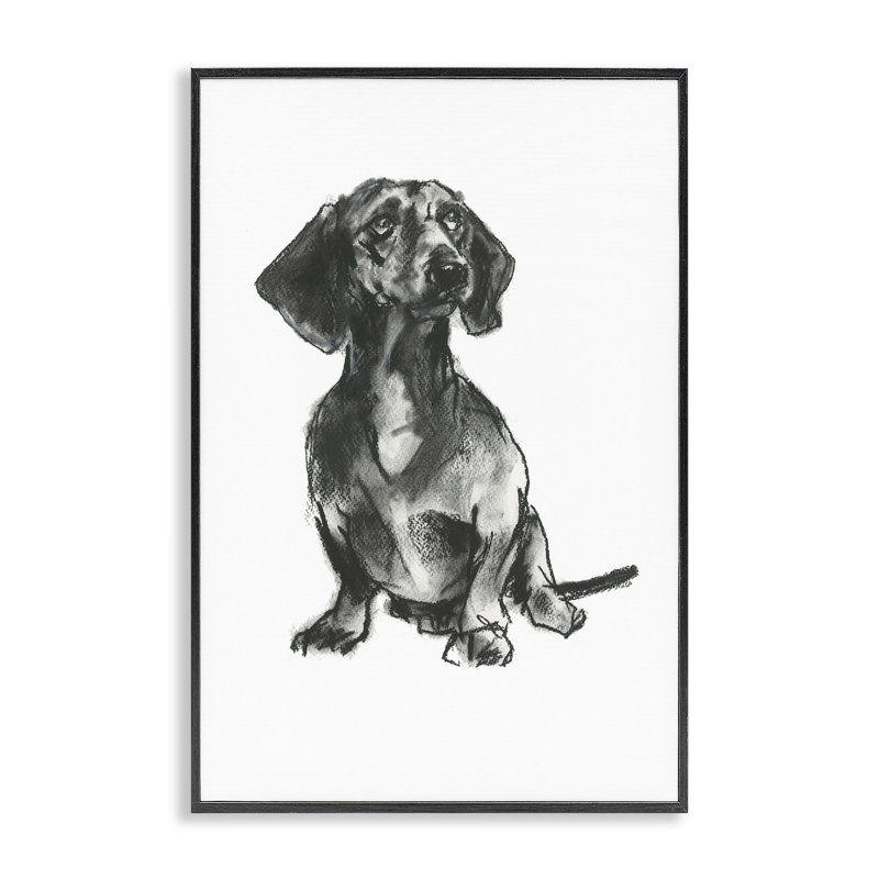 Teckel assis assis, estampe numérique de Cartissi, H 18 po x l 12 po, Giclée encadrée noir minuit
