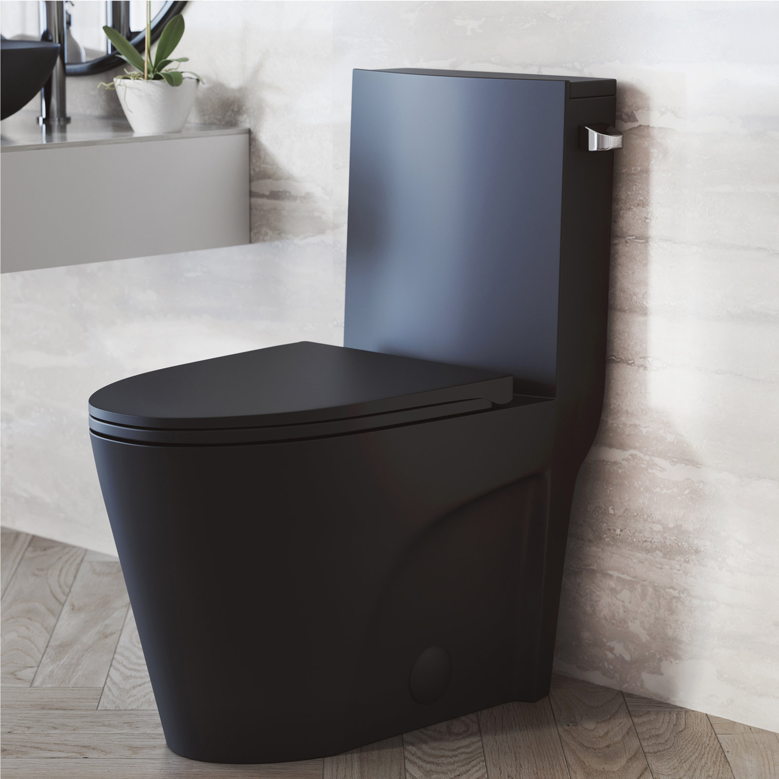 St. Tropez One Piece Elongated Toilet Dual Vortex Flush 1.6 GPF, Matte Black, Right, 10" 