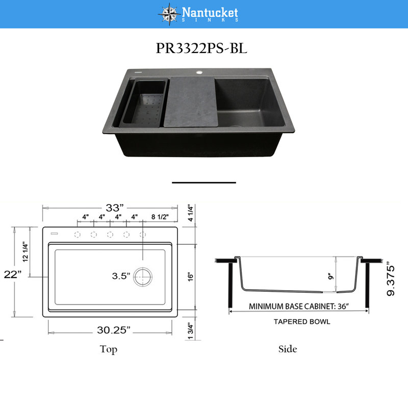 Nantucket Sinks 33 inch Dualmount Workstation Granite Composite Black