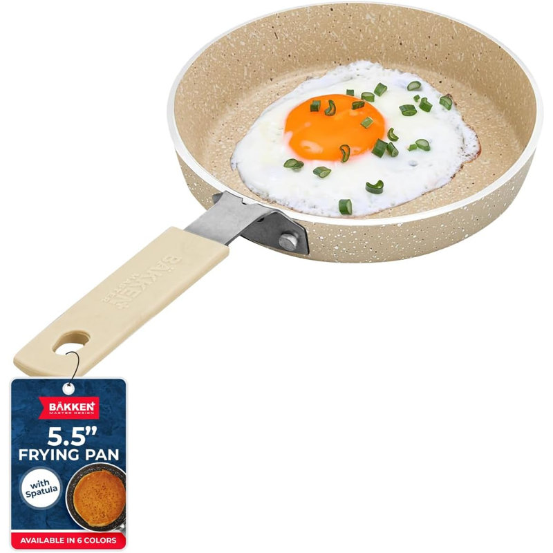 2-Pc Mini Pan Set – 5.5" Nonstick Egg Pan With Spatula, Cool-Touch Handles, Heat Resistant Up To 400°F, Safe For All Cooktops, Cream