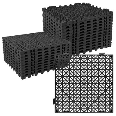 Carreaux de sol modulaires à emboîtement avec coussin de drainage, paquet de 24, tapis antidérapants en PVC 11,8 po x 11,8 po avec trous d'évacuation pour terrasse, piscine, garage, douche, patio, salle de bain, sauna, cour