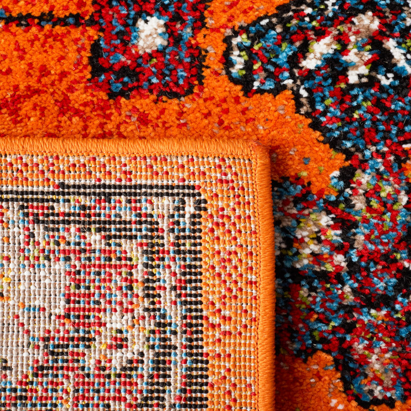 Tapis oriental orange / noir, Rectangle 2 pi 7 po x 5 pi