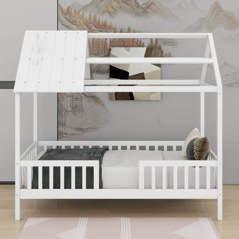 Lit simple en bois avec clôture, Blanc