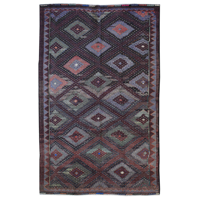 Tapis unique en laine noué à la main de style années 2000 de 6 pi 6 po x 10 pi 3 po bleu / noir / beige Jijim