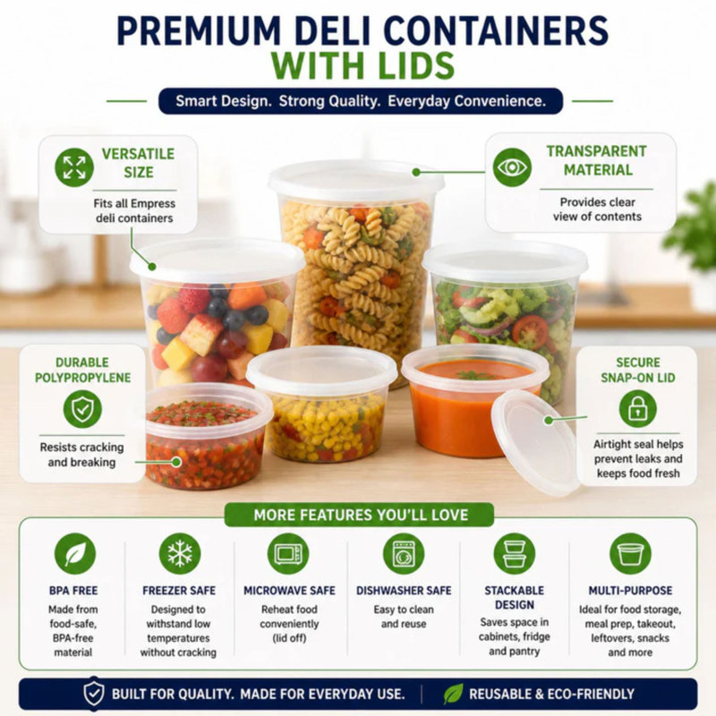 BPA-Free Deli Food Storage Containers with Lids, Microwave & Freezer Safe, 32 oz, 48 Count