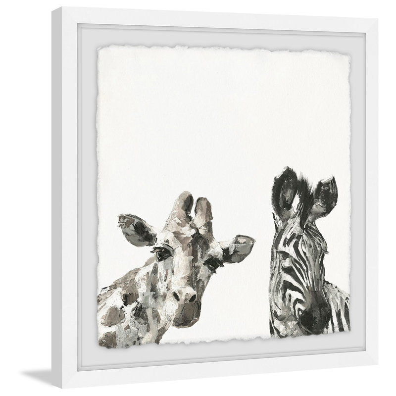 «Giraffe and Zebra II», reproduction encadrée, H 12 po x l 12 po x P 1,5 po, Cadre blanc