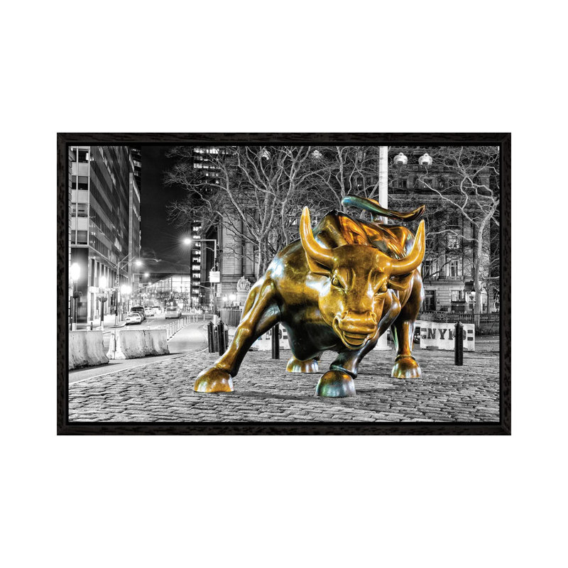 Angry Bull by David Gardiner - Print on Canvas, 45.72cm H x 66.04cm W x 3.81cm D, Black Framed Canvas