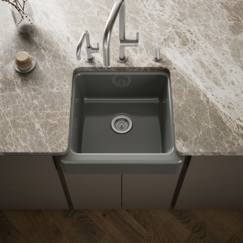 Whitehaven Self-Trimming 24" L x 22" W Farmhouse Kitchen Sink, Thunder Gray