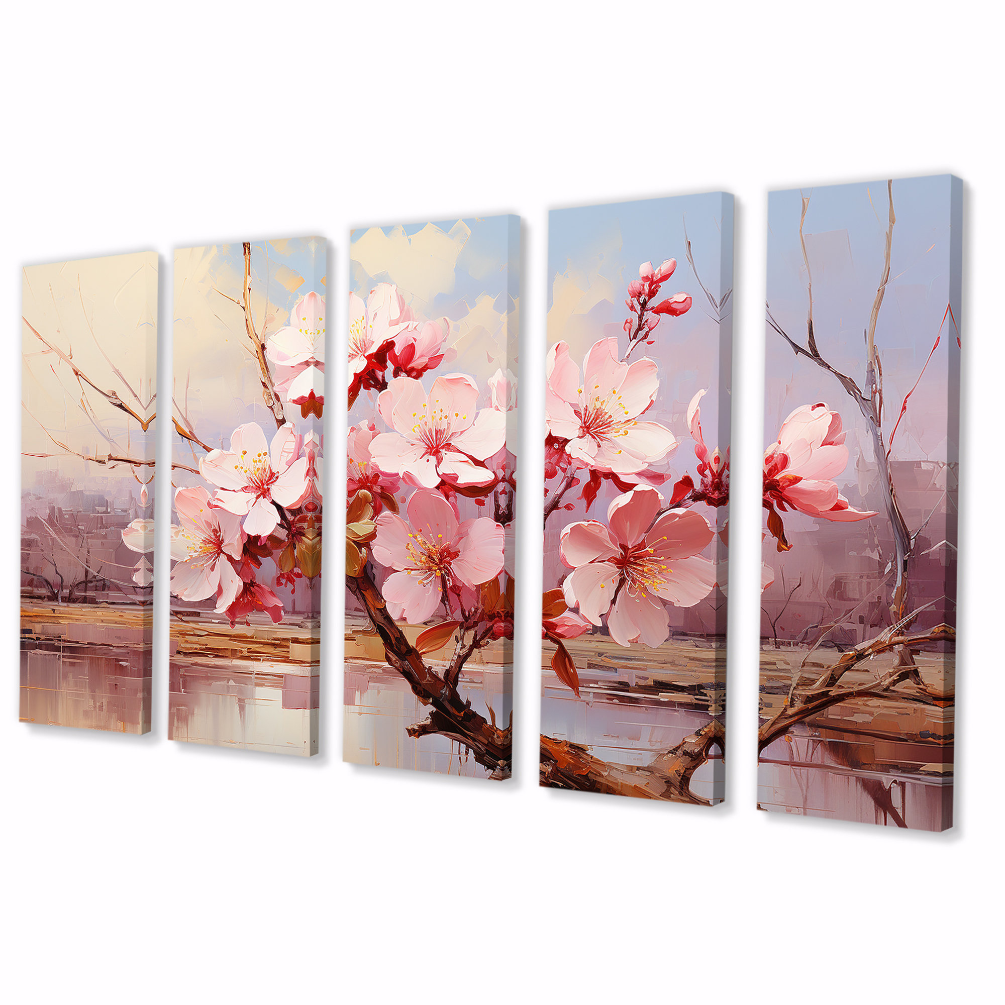 Lark Manor™ Pink Whispering Cherry Blossoms II - Flowers 5 Piece Wall ...