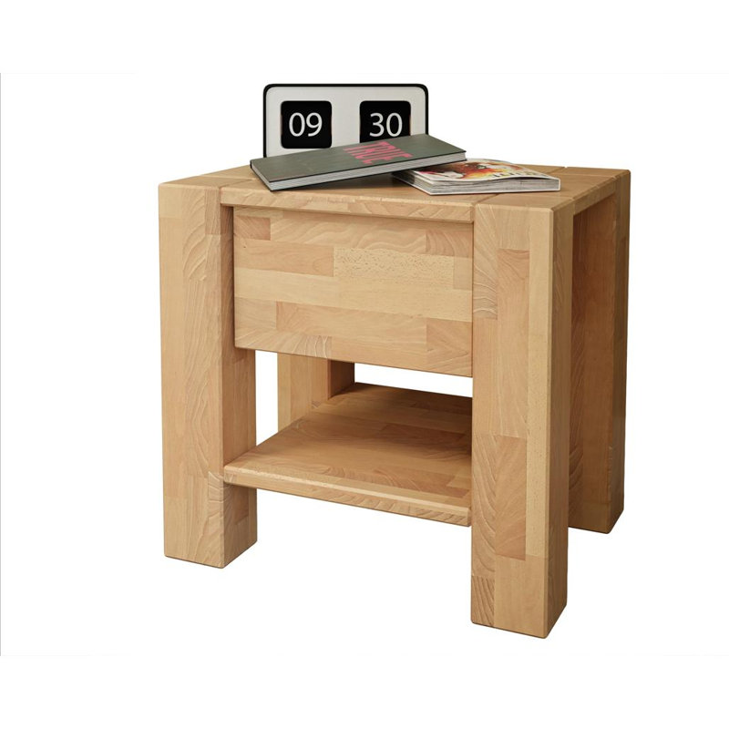 Strathaven 45cm W Solid Wood Bedside Table, Beech