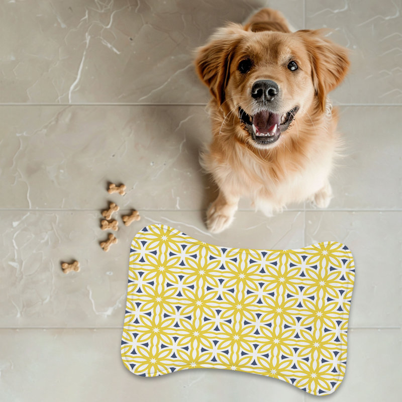 Red Yellow Blue Tile - 1 Piece Bone Shape Feeding Mat
