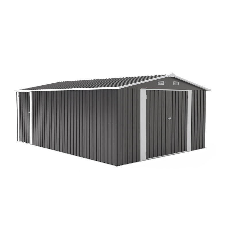 Campcraft  Outdoor Storage Shed 10×14 FT With 3 Lockable Doors,4 Air Vents & Sloped Roof,Utility Tool Shed Metal Storage Garden Sheds  Frame And 4 Vents,For Backyard,Patio,Lawn,Dark Grey