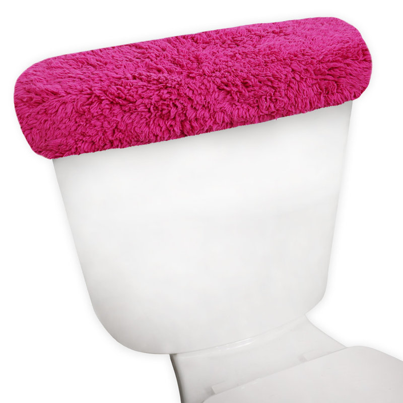 100% Cotton Plush Toilet Tank Lid Cover with Elastic Fit, Soft Decorative Bathroom Accent, 10"x22", Hot Pink