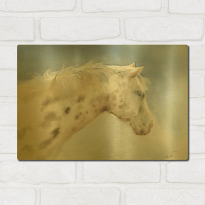 «Dapple Gray Horse» par Katrina Pete, art mural en métal doré, 16 po x 12 po