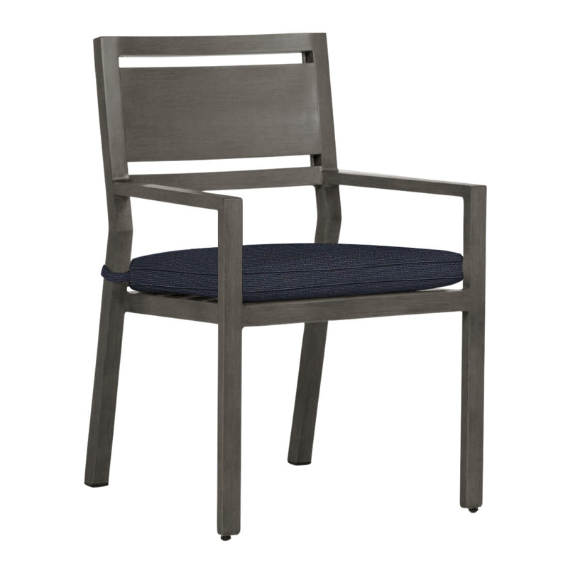 Avondale Aluminum Patio Dining Armchair with Cushions, Avondale Aluminum #31 Slate Gray, Welt, Linen Navy