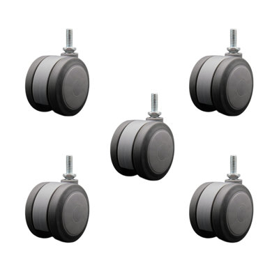 3 Inch Gray Heavy Duty Floor Safe Twin Wheel Caster 3/8” Threaded Stem Set of 5