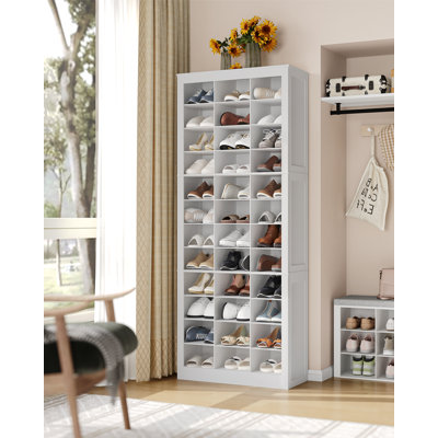 Shoe Storage Cabinet, 36 Pairs Free Standing Closet Organizer, 8.8 inch Widened Cell Wood Shoe Organizer, 12 Tiers Vertical Space Saving Shoe Rack for Entryway, Bedroom