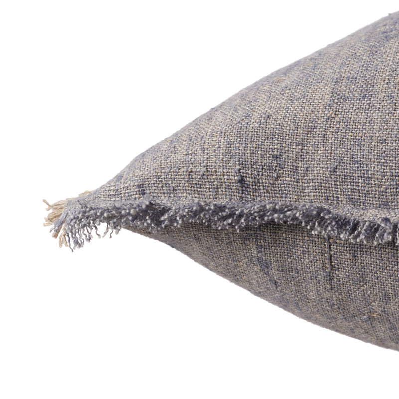 Rockefeller Fringed Linen Reversible Throw Pillow, Polyester, Light Gray, 22" H x 22" W