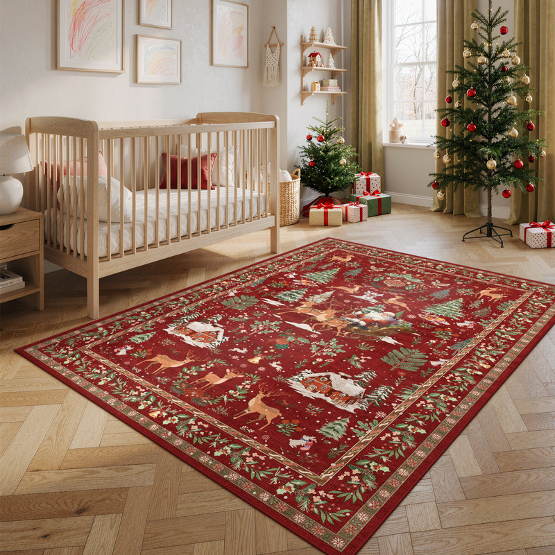 Renne de Noël Laurica lavable en traîneau, Rectangle 5 pi x 7 pi