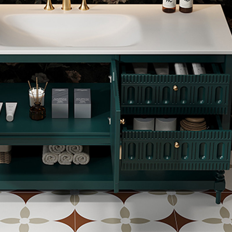 Bathroom cabinet American retro style, Peacock Green, 32.28" H x 62.99" W x 21.65" D