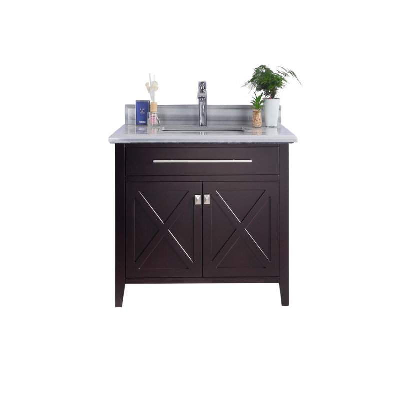 Ensemble de meuble-lavabo simple 36 po Pyles, Brun, Bandes blanches
