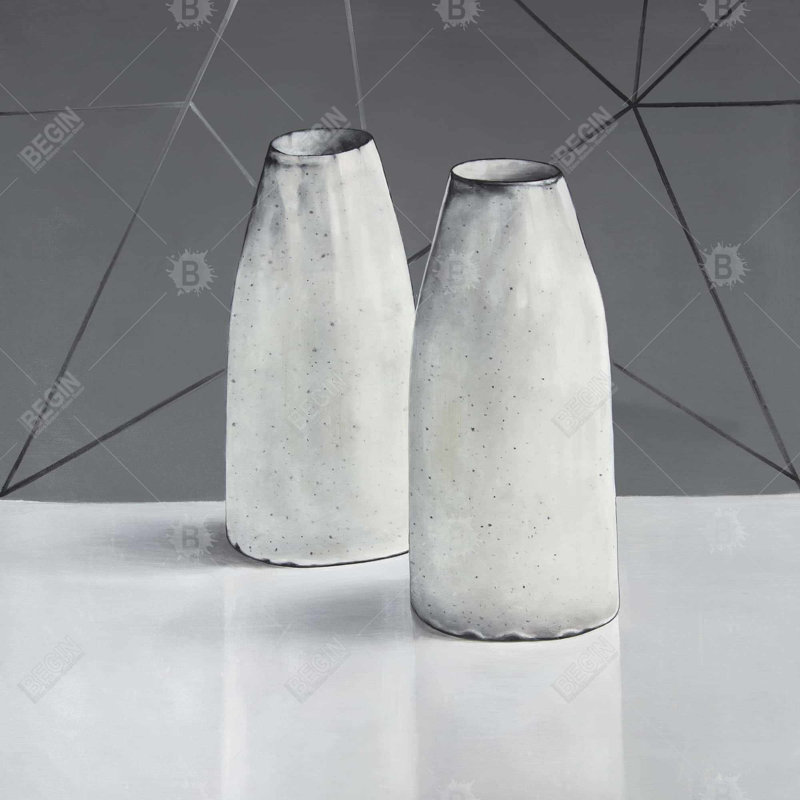Vases encadrés sur toile - blanc, 25.25" H x 25.25" W
