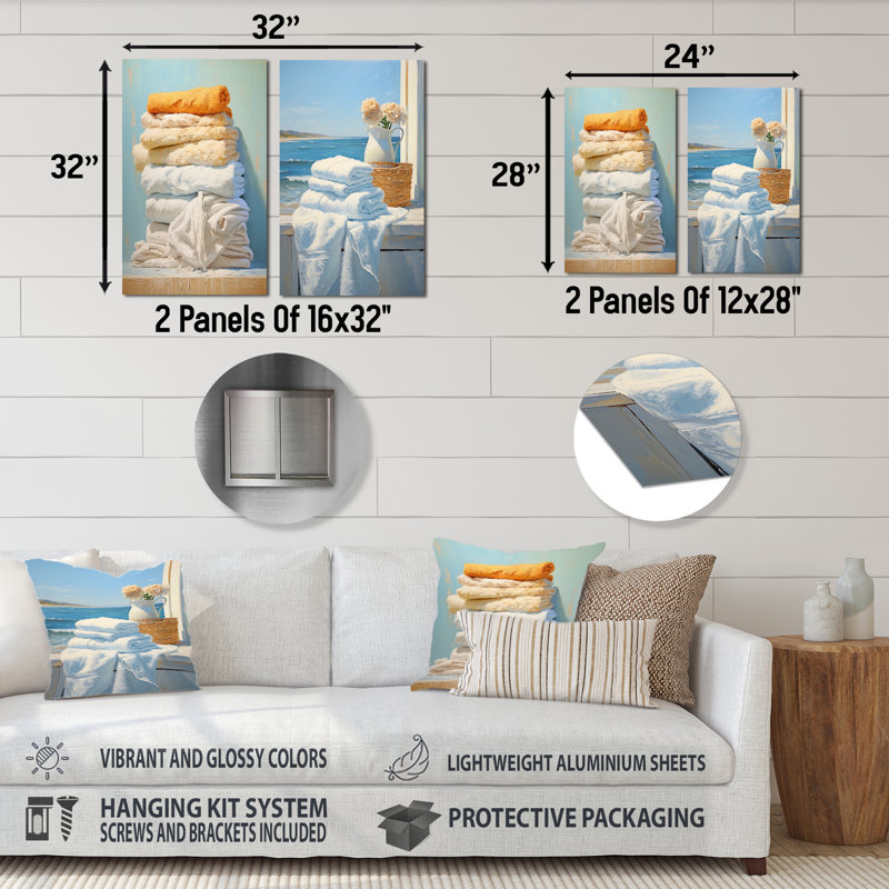 Ensemble de 2 serviettes à linge blanches et orange Coastal, H 28 po x l 24 po