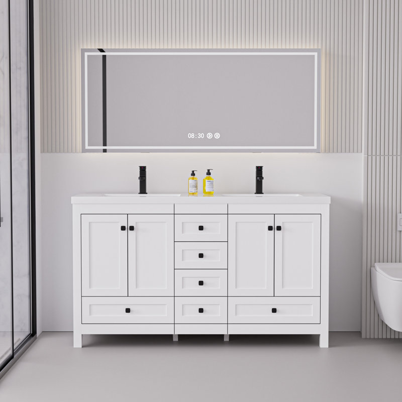 Wimer 60'' Modern Double Sink Bathroom Vanity with Spacious Resin Top, Faucet, Assembly Required, White