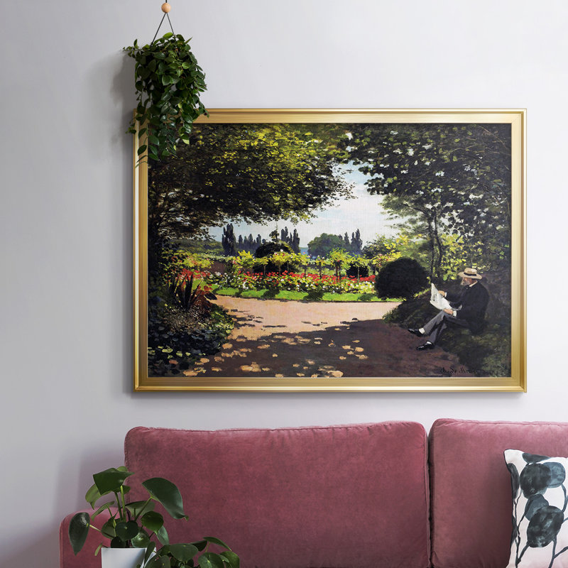 Adolphe Monet, lecture dans le jardin, 1866, reproduction d'art sur toile, H 30 po x l 44 po x P 1,5 po, Or
