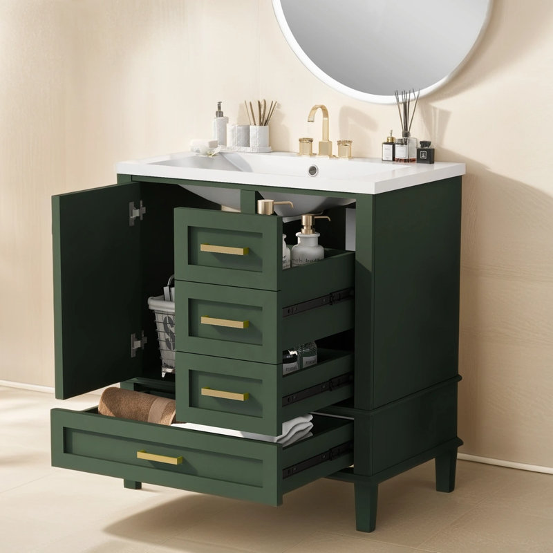 Nevsa 30'' Free Standing Single Bathroom Vanity with  Top, Green