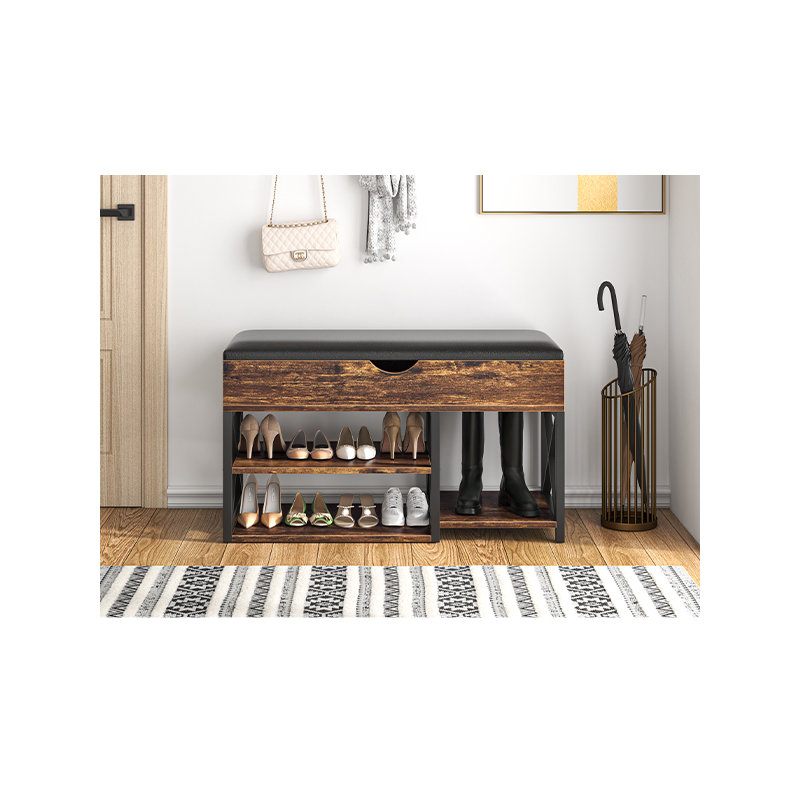 Shoe Bench With Storage, Brown/Black