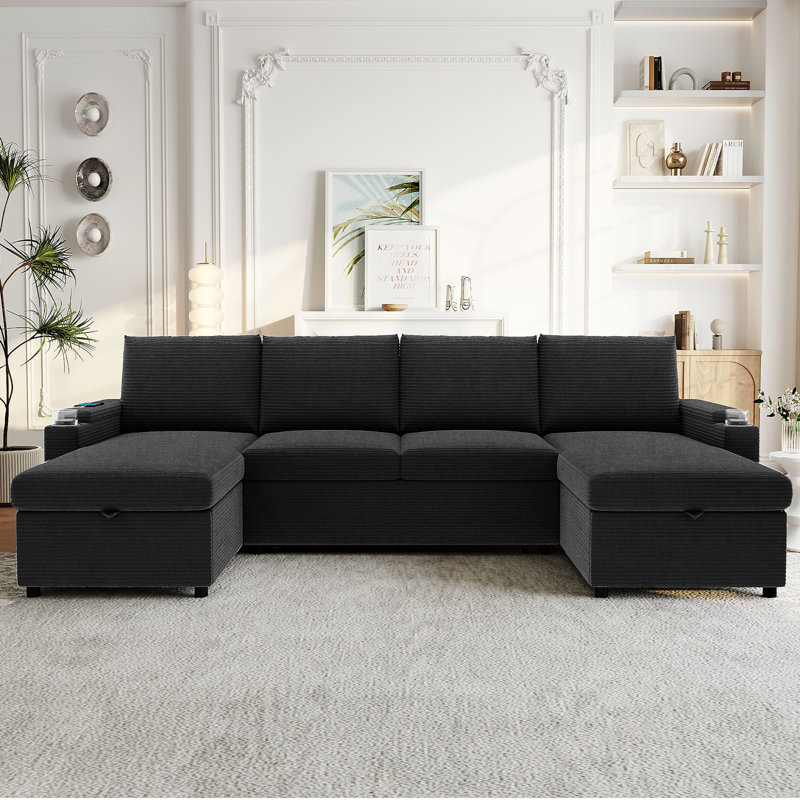 Modern Convertible Sofa Bed, Black